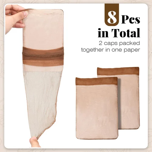 Vista 5 de IKOCO Gorra de peluca HD, 8 piezas, gorra de peluca transparente para mujer, con encaje frontal, ultra fina, color marrón