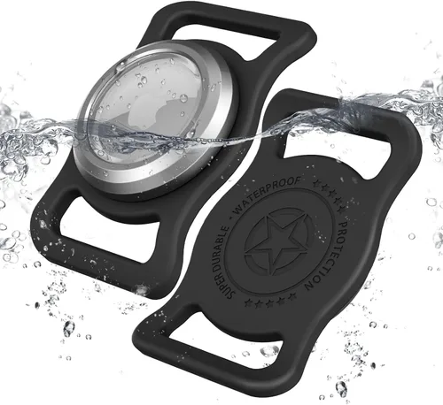 Vista 9 de [Paquete de 2] Funda impermeable para collar de perro AirTag con soporte AirTag de silicona para protección de cuerpo completo, adecuado