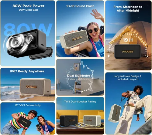Vista 2 de Altavoz Bluetooth portátil impermeable FIELDECHO, tiempo de Negro