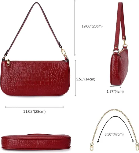 Vista 5 de YALUXE Bolso de mano de cocodrilo de cuero genuino con cierre de cremallera para mujer, clásico
