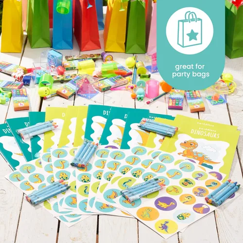 Vista 2 de THE TWIDDLERS 12 libros de dinosaurios para colorear para niños (4 temas, 48 crayones 216 calcomanías), mini libros para colorear para niños