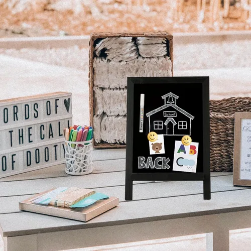 Vista 6 de 4 THOUGHT Letreros pequeños de pizarra de mesa, 9.5 x 14 pulgadas, mini pizarra magnética con soporte para alimentos, marco de madera, caballete