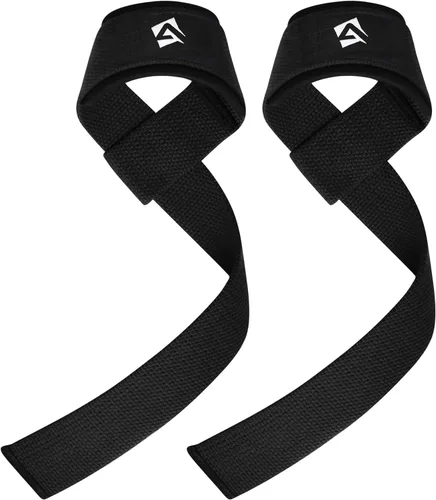 Vista 2 de AQF - Correas de muñeca para levantamiento de pesas, levantamiento de potencia y peso muerto – Correas de neopreno acolchadas de algodón de 58 cm