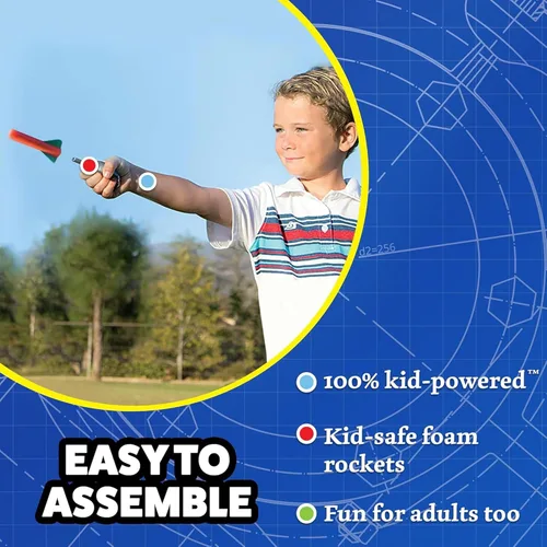Vista 4 de Stomp Rocket Squeeze Rocket - Paquete de fiesta para 8 jugadores, incluye 8 lanzadores, 40 cohetes de espuma suave, regalo STEM de lanzacohetes, a