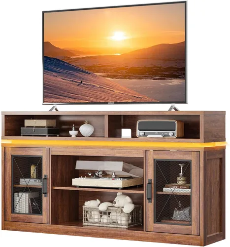 Vista 10 de WLIVE Soporte de TV de granja para TV de 65 pulgadas, centro de entretenimiento alto con armarios de almacenamiento, mueble de TV con consola
