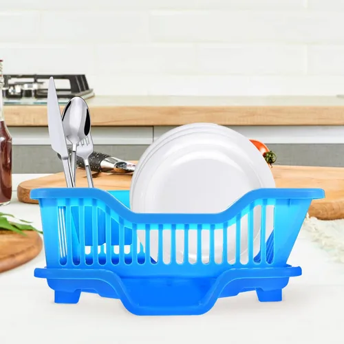 Vista 9 de Zerodeko Escurridor de platos de cocina con soporte para cubiertos, escurridor y boquilla de agua, escurridor de platos de plástico, cesta