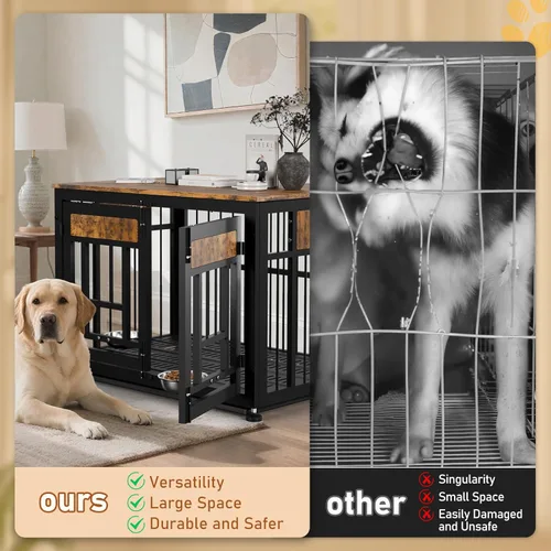 Vista 5 de Muebles de jaula para perros, mesa auxiliar oculta de 38 pulgadas con bandeja extraíble, marco de metal grueso, jaula de perro de doble propósito