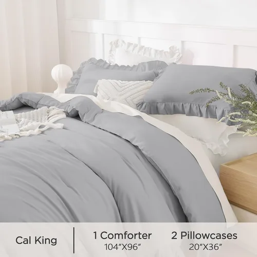 Vista 302 de Andency - Edredón beige con volantes tamaño individual, de 2 piezas, estilo rústico shabby clásico para niños, ligero y suave de microfibra