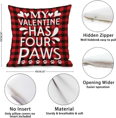 Vista 2 de Almohadas para el día de San Valentín, My Valentine Has Four Paws, fundas de almohada a cuadros de San Valentín, funda de cojín de 18 x 18 pulgadas