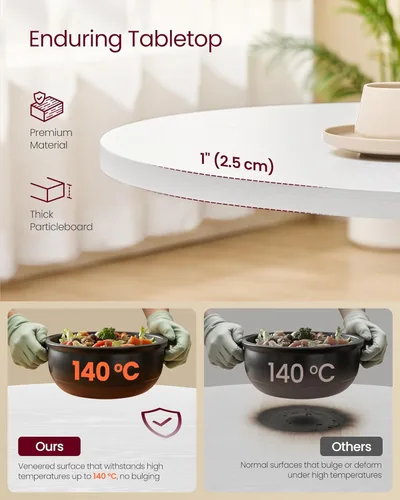 Vista 4 de VASAGLE Juego de mesa de comedor, mesa de comedor redonda con 2 sillas de cocina tapizadas, para espacios pequeños, cocina, sala de estar, marco