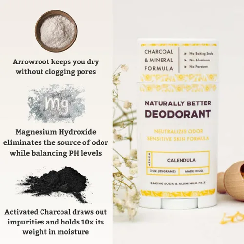 Vista 3 de Calendula Naturally Better Desodorante – Fórmula para piel sensible, sin aluminio, sin bicarbonato de sodio, totalmente natural, magnesio y carbón