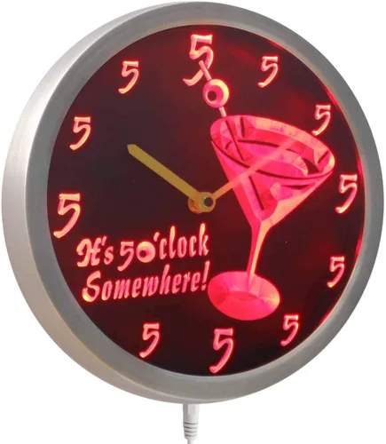 ADVPRO nc0459-r Son las 5 pm en algún lugar Cócteles Bar Cerveza Regalo Neon LED Reloj de pared