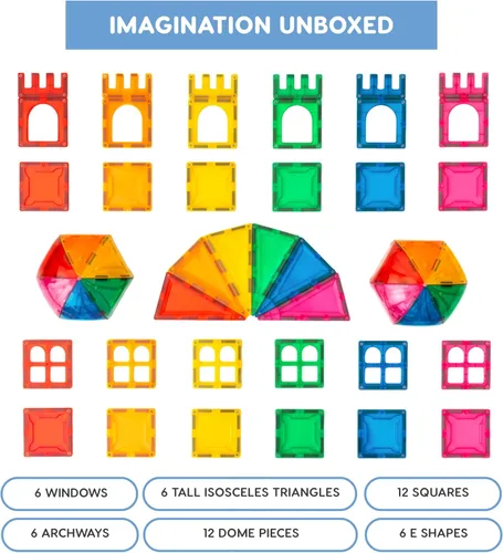 Vista 5 de Azulejos magnéticos de construcción, juego de cúpula arquitectónica de 48 piezas para niños y niñas, actividades educativas de aprendizaje creativo