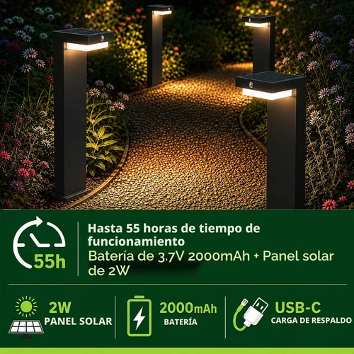 Vista 7 de Luces solares de sendero - Luces solares para pasarela para exteriores - Sensor PIR y dos modos de iluminación - Batería recargable que dura hasta