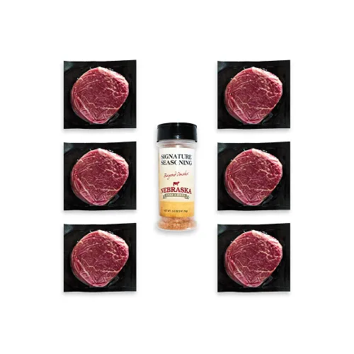 Nebraska Star Beef Prestige Steaks - 6 paquetes con condimento (filetes de 6 a 5 onzas)