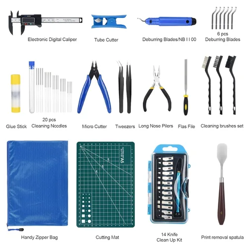 Vista 2 de Kit de herramientas para impresora 3D KuanStore, accesorio para impresión 3D con 55 piezas incluye herramienta de desbarbado, calibre, juego