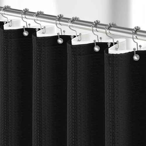 Vista 24 de 3 in 1 Waffle Shower Curtain Set with PEVA Liner 72Wx72H Navy Blue Azul marino