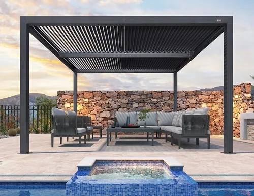 Vista 39 de PURPLE LEAF 94AS - Pérgola pequeña de aluminio compacto de 10 x 12 pies con techo rígido con listones ajustables para patio, cubierta de terraza