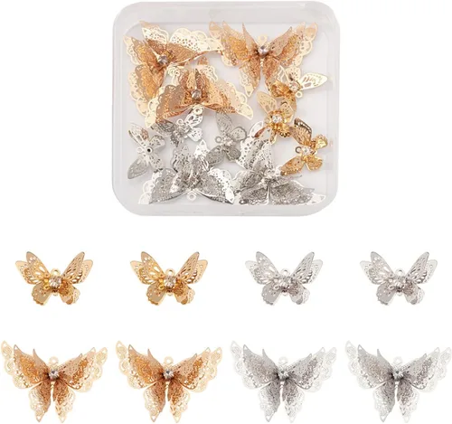 Vista 9 de Craftdady Colgantes colgantes de metal con dijes de mariposa Oro claro + platino