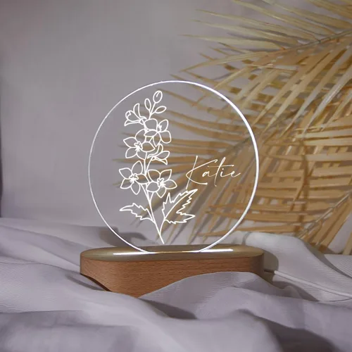 Vista 23 de Luz nocturna de flor de nacimiento, luz de noche de flor de caléndula de octubre, luz LED personalizada, regalos para amigos, lámpara de noche LED