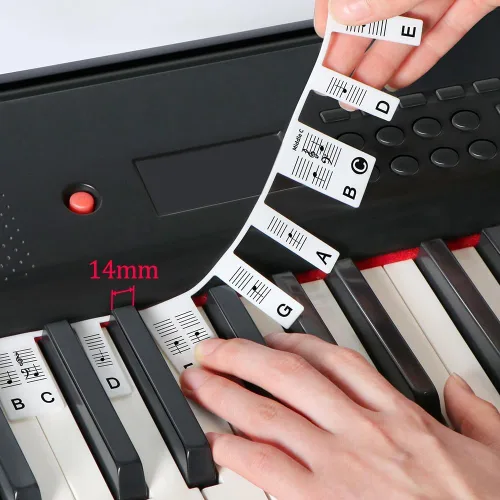 Vista 2 de Calcomanías extraíbles para teclado de piano para 61 teclas, tamaño completo, de silicona, reutilizables, sin necesidad de calcomanías, teclado
