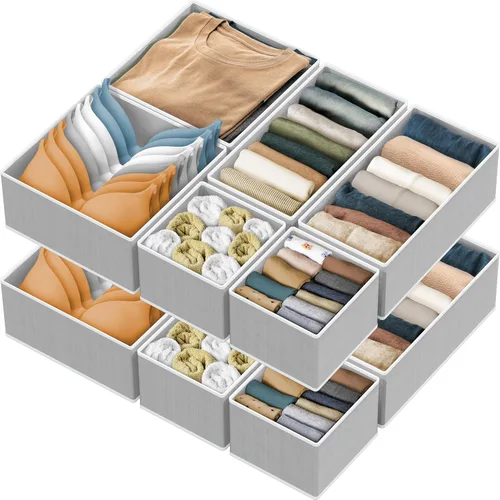 Vista 17 de Simple Houseware Organizador de cajones de ropa interior para calcetines, brasier, ropa interior, bragas, mameluco, plegable, juego de 4, gris