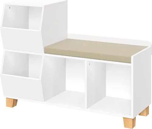 RiverRidge Banco organizador de almacenamiento de juguetes para niños con cubos y cubos de juguetes para sala de juegos, organizador de cubos