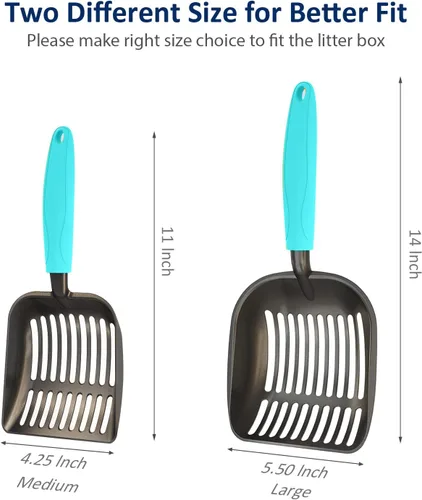 Vista 4 de WePet Cuchara de arena para gatos, tamiz de aleación de aluminio chapado antiadherente, cuchara de metal duradera para gatitos, pala profunda, mango