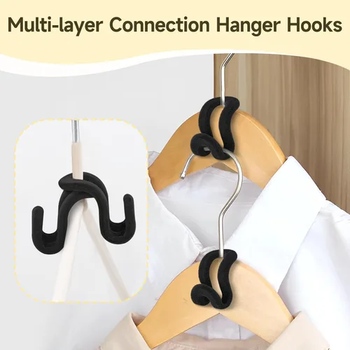 Vista 3 de Ganchos para colgar ropa, 60 piezas de ganchos de terciopelo resistentes con gancho en cascada, mini perchas en cascada para ropa, armario (negro)