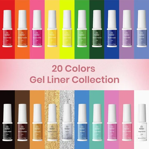 Vista 2 de Beetles - Juego de esmalte de uñas de gel con líneas de arte, esmalte de uñas de gel en blanco, oro y rojo con purpurina, punta francesa neón, uñas