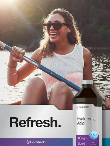 Vista 6 de Horbäach Suplemento líquido de ácido hialurónico 100 mg 16 oz Sabor mixto de bayas Fórmula sin OMG y sin gluten