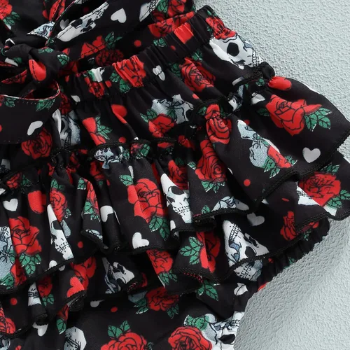 Vista 4 de GOOCHEER Ropa de Pascua para bebé niña, con correa de corbata, estampado floral, vestido con volantes y diadema