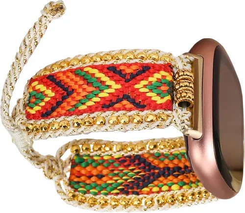 Vista 4 de Correa de nailon trenzada estilo bohemio retro compatible con Fitbit Versa 3/Versa 4/Sense 2/Fitbit Sense Bandas para mujeres y hombres, correa