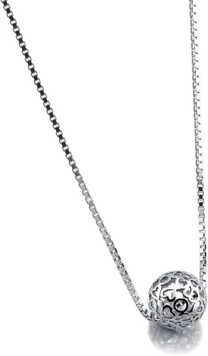 Dankadi Collar de plata esterlina 100% 925 para mujer, diseño de niña, gargantilla con dije de bola hueca, cadena de caja de 17 pulgadas, regalo de