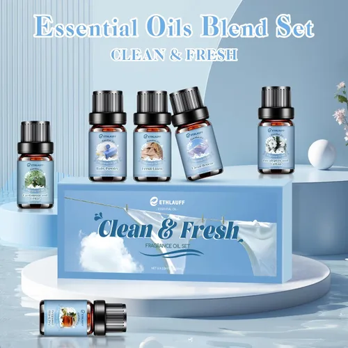 Vista 2 de Set de Aceites Esenciales Limpios, Set de Aceites Esenciales para Lavandería, Paquete de 6 Aceites de Fragancia para Difusor para el Hogar, Uso