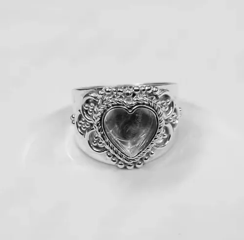 Vista 6 de 925 Sterling Silver Heart Shape Handcrafted Bezel Ring Blank Bezel Setting, Blank Ring Base,Ring DIY For Resin Work,Traditional Antique Ring