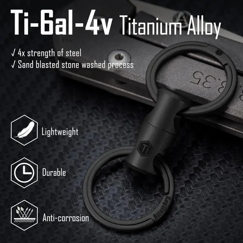 Vista 9 de KeyUnity KM04 Clip de llavero de mosquetón de titanio y llavero giratorio KA15BK de doble extremo