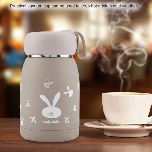 Vista 6 de Brown Vacuum Cup Insulated Coffee Bottle, 320ml Mini Vacuum Mug Cute Bottle, Stainless Steel Mini Thermal Travel Mug, Magic Rabbit Tea Milk Bottle