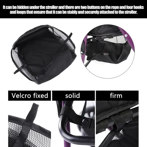 Vista 7 de Cesta para cochecito, cesta inferior para cochecito, bolsa organizadora para cochecito de bebé