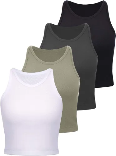 4 Pieces Basic Crop Tank Tops Women Sleeveless Racerback Crop Tops Sport Crop Tops for Lady Girls Daily Wearing