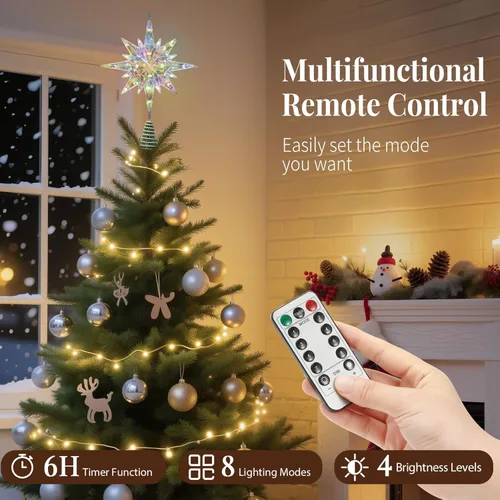 Vista 2 de Lewondr - Estrella para punta de árbol de Navidad de 15.35 pulgadas, 20 luces LED, USB y control remoto, diseño de estrella de Belén Polaris
