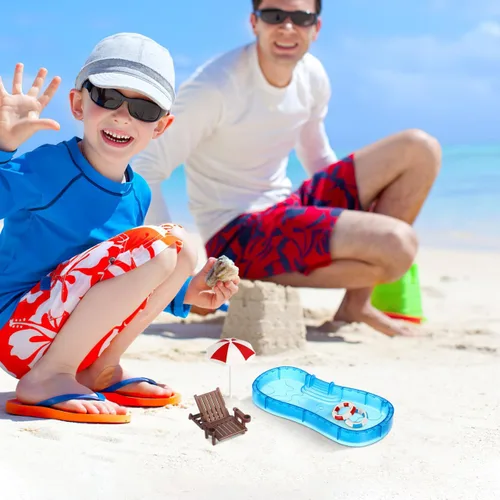 Vista 7 de Abaodam Mini decoración de casa de playa, mini piscina de natación con paraguas de silla de anillo, miniaturas de playa de verano, juego de piscina