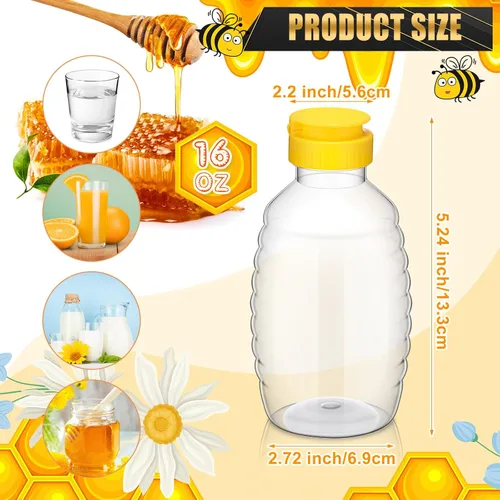 Vista 2 de Tioncy 96 botellas de miel de plástico transparente de 16 onzas, frascos de miel con tapas, recipientes de botellas de miel, botellas vacías de oso