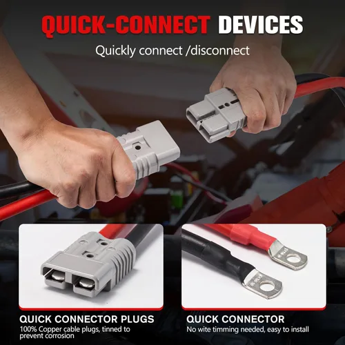 Vista 5 de FIERYRED Cables de puente de conexión rápida de calibre 0 de 30 pies, cables de refuerzo resistentes de 1200 A con bolsa de viaje, cable de arranque