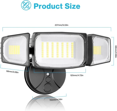 Vista 9 de Olafus Luces de inundación de 80 W para exteriores, luces de seguridad LED de 8000 lm controladas por interruptor, reflectores exteriores