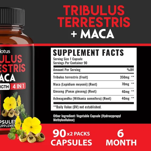 Vista 4 de Zolotus 2 paquetes de Tribulus Terrestris con raíz de maca Ashwagndha, Panax Ginseng - 6 meses de suministro