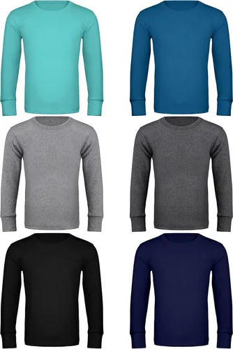 Cooraby Paquete de 6 camisetas de manga larga para niñas y niños, camiseta térmica elástica que absorbe la humedad