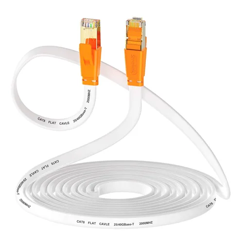 Vista 12 de Cable Ethernet Smolink de 30 pies, Cable Ethernet Cat 8 de 2000 MHz 40 Gbps, Cable de Internet Profesional, Cable LAN Plano SFTP con Conector RJ45