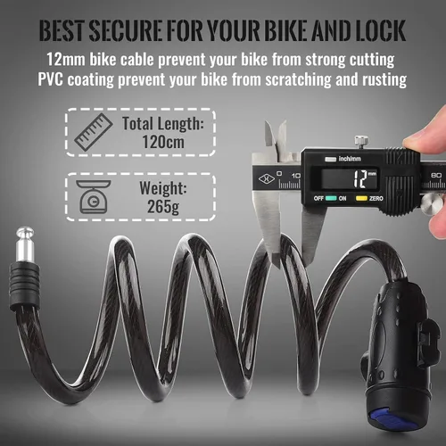 Vista 4 de Candado de bicicleta, [4 pies/3.9 ft] Diyife - Candados de cable para bicicleta con 2 llaves, resistente a la intemperie, cable de seguridad
