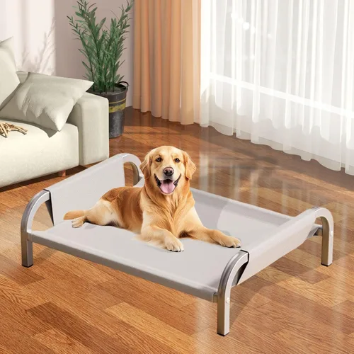 Vista 3 de Elevated Pet Bed Raised Cat Dog Bed Sturdy Breathable Portable Comfortable Cot Pet Hammock for Indoor Cats Puppy Kitten Green M- Gray XL